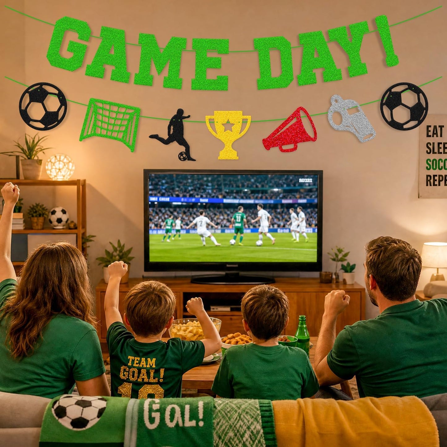 Come on World 2026 Cup Decorations Game Day Banner | World Football Party Decor 2026 International Soccer Competition Backdrop Sports Celebration Green Glitter Decor Pre-Strung BST326L