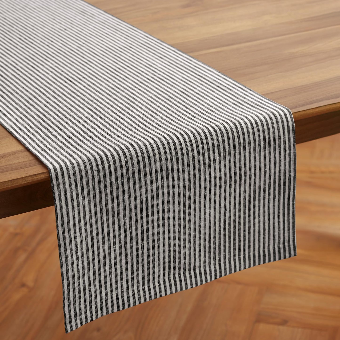 Solino Home 100% Pure Linen Table Runner Stripe Striped, Julia 14 x 72 in | Table Runners for dining, hallway and console tables; woven stripe, mitered corners; Muted Pastel Stripe; OEKO-TEX Certified BST326SOLH
