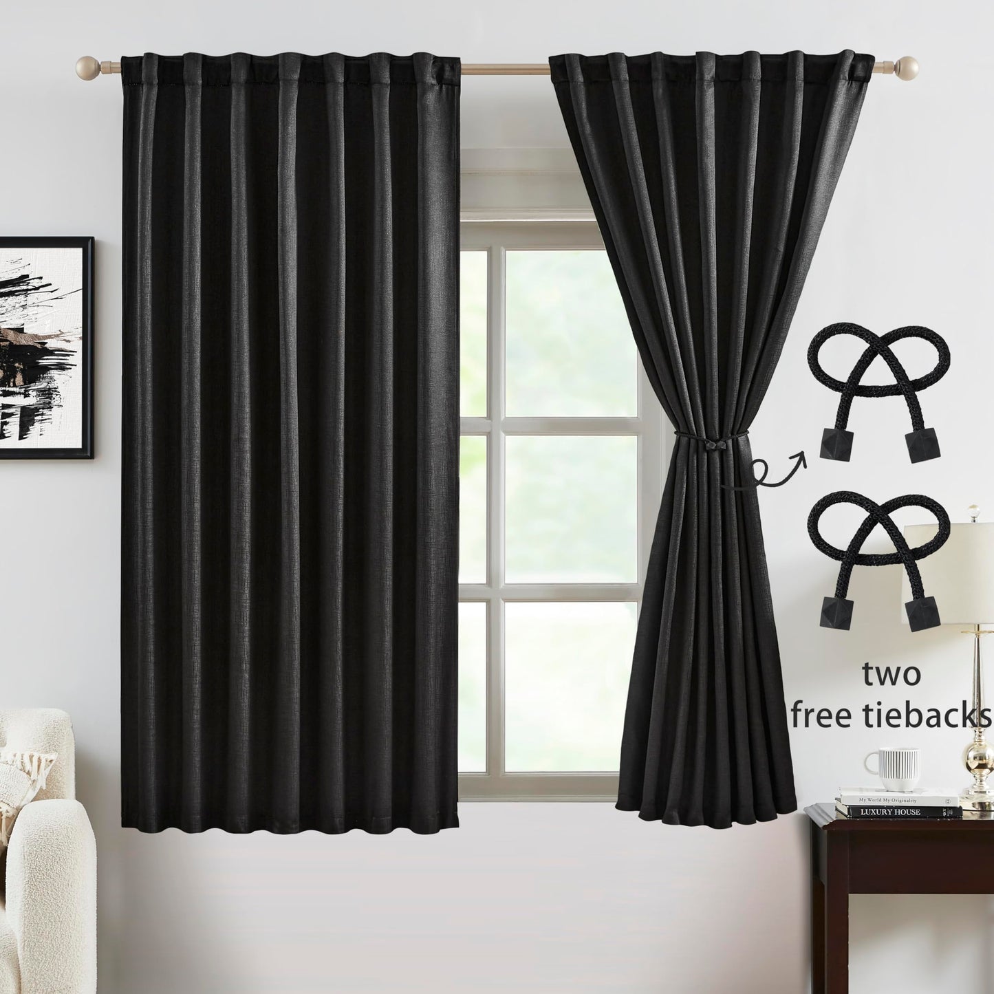 Bujasso Gray Jacquard Blackout Window Curtain Panels, 54" Wx84 Lx2 | Back Tab Rod Pocket with Magnetic Tiebacks,Thermal Insulated,85% Room Darkening Light Blocking Drapes for Bedroom Living Room BST326H