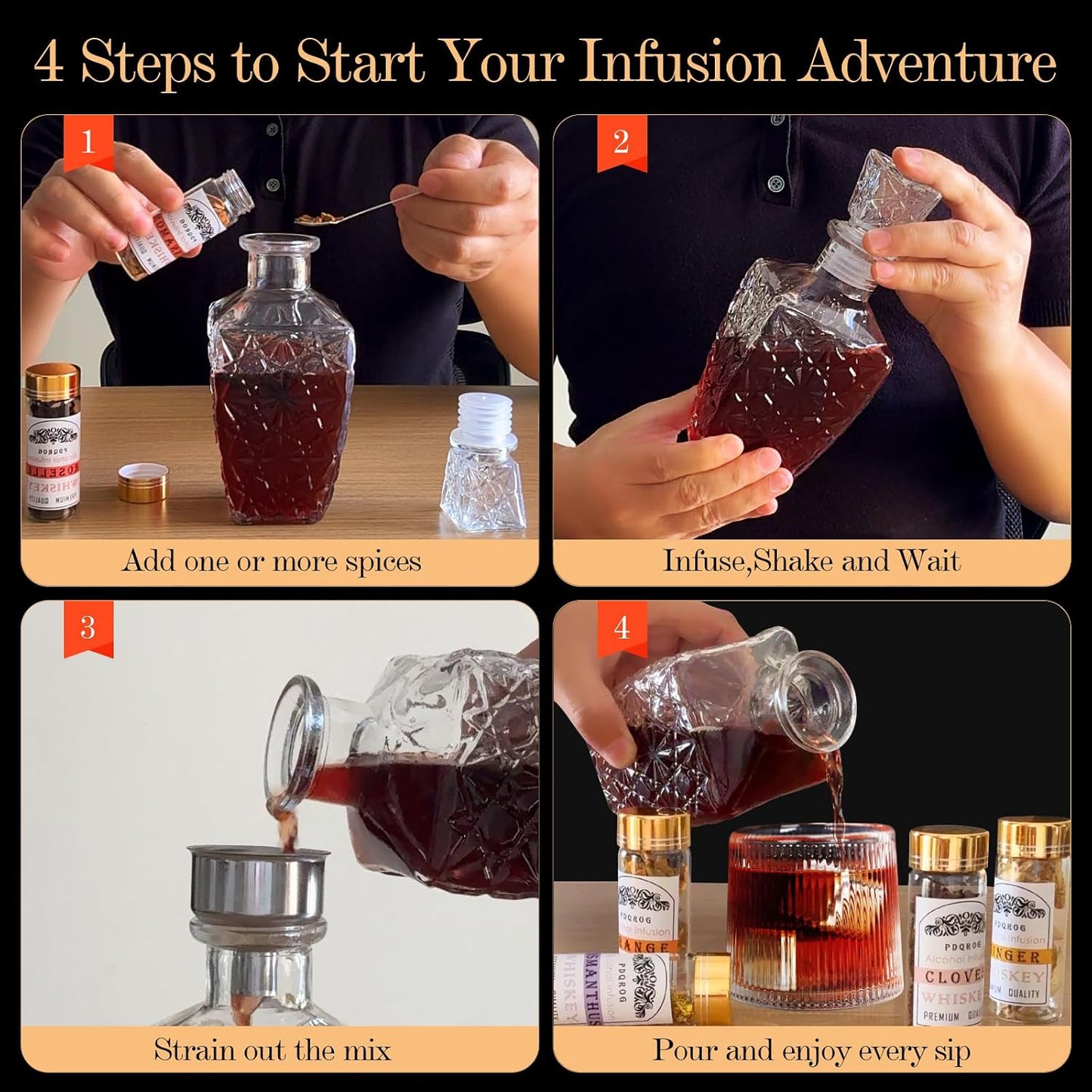 Alcohol Infusion Kit for Infusing Whiskey, Gin, Vodka, Tequila, Rum - DIY Your Own Flavored Spirits with Natural Ingredients - Anniversary, Birthday Gift for Men,Father Day Gifts,Husband WN420