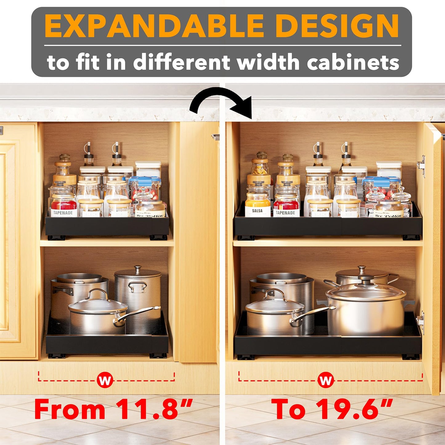 SpaceAid Pull Out Cabinet Organizer, 1 Pack Expandable 11.8"-19.6" (Need to Pull to Wide) N26