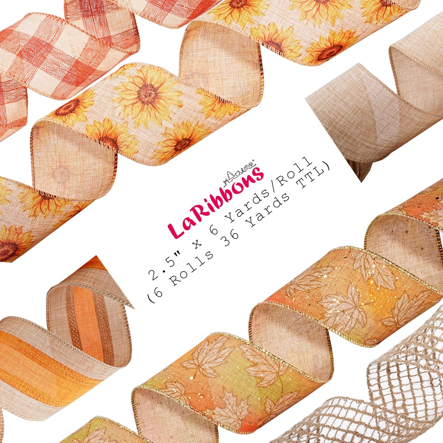 LaRibbons Easter Ribbon Wired 4 Rolls 2.5 Inch x 24 Yards TTL, Orange Carrot Bunny Ribbons for Baskets, Striped Wide Easter Ribbon for Crafts Spring Wreath Gift Wrapping Bow Decoration BST326H