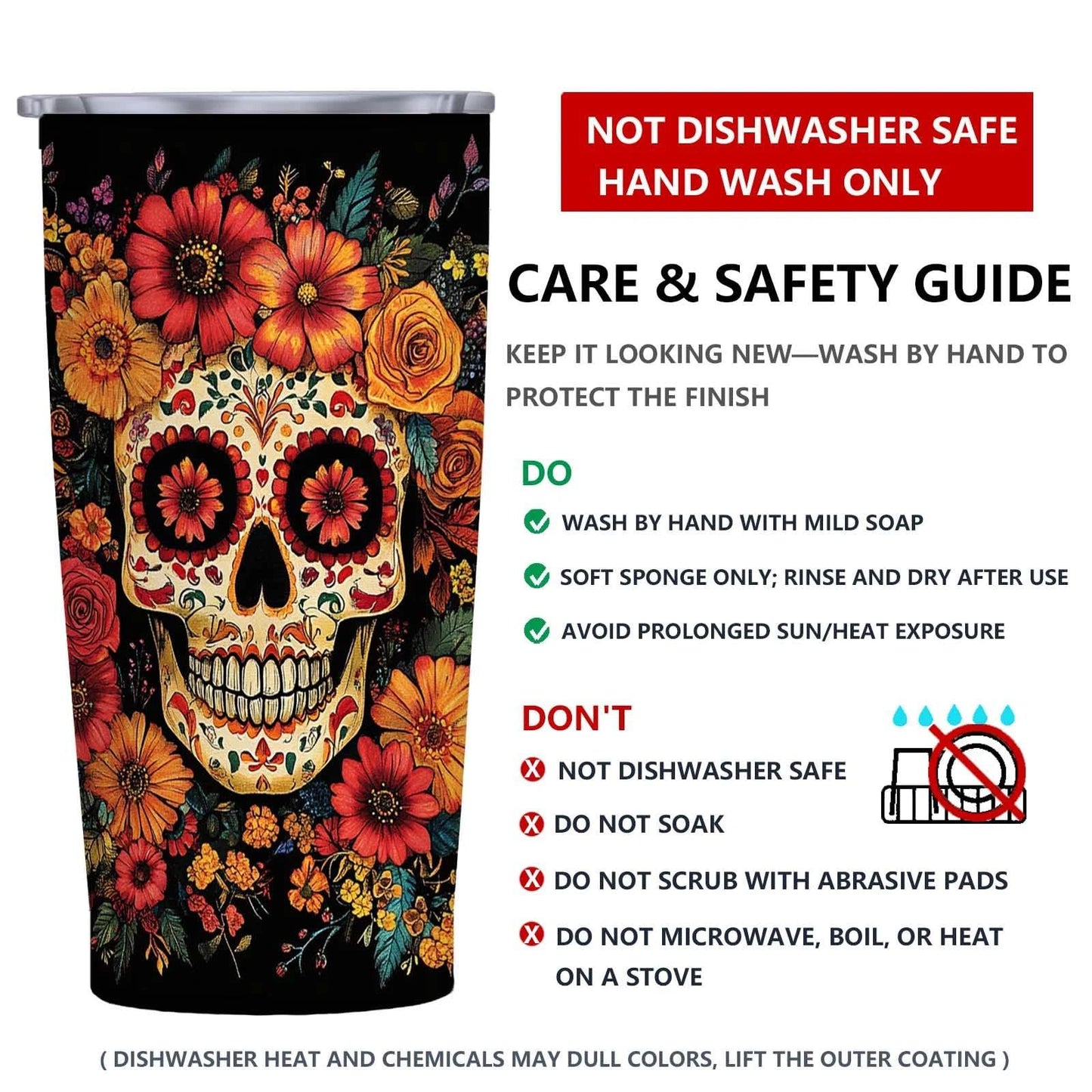 Gothic Skull 20 oz Insulated Stainless Steel Tumbler | Spooky Skeleton Travel Mug with Leak Proof Lid and Telescope Straw | Hot & Cold Coffee Cup | Halloween Gifts for Men and Women WN420