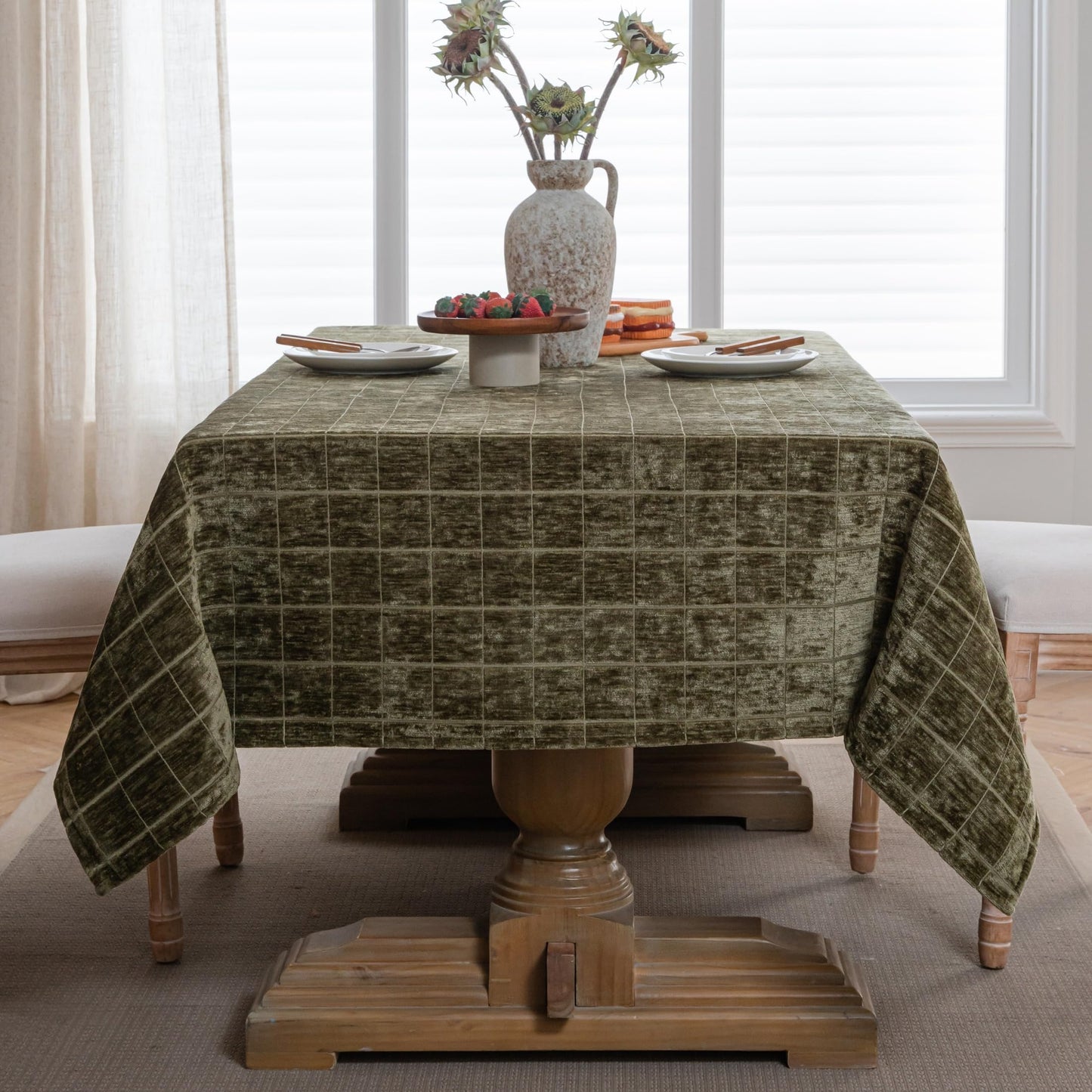 Caflife White Square Tablecloth 55x55 Inch, Cotton Linen Polyester Blend Stripes Table Cloth, Farmhouse Boho Decorative Table Cover for Dining Room Party Buffet Home Kitchen Table Decor BST202