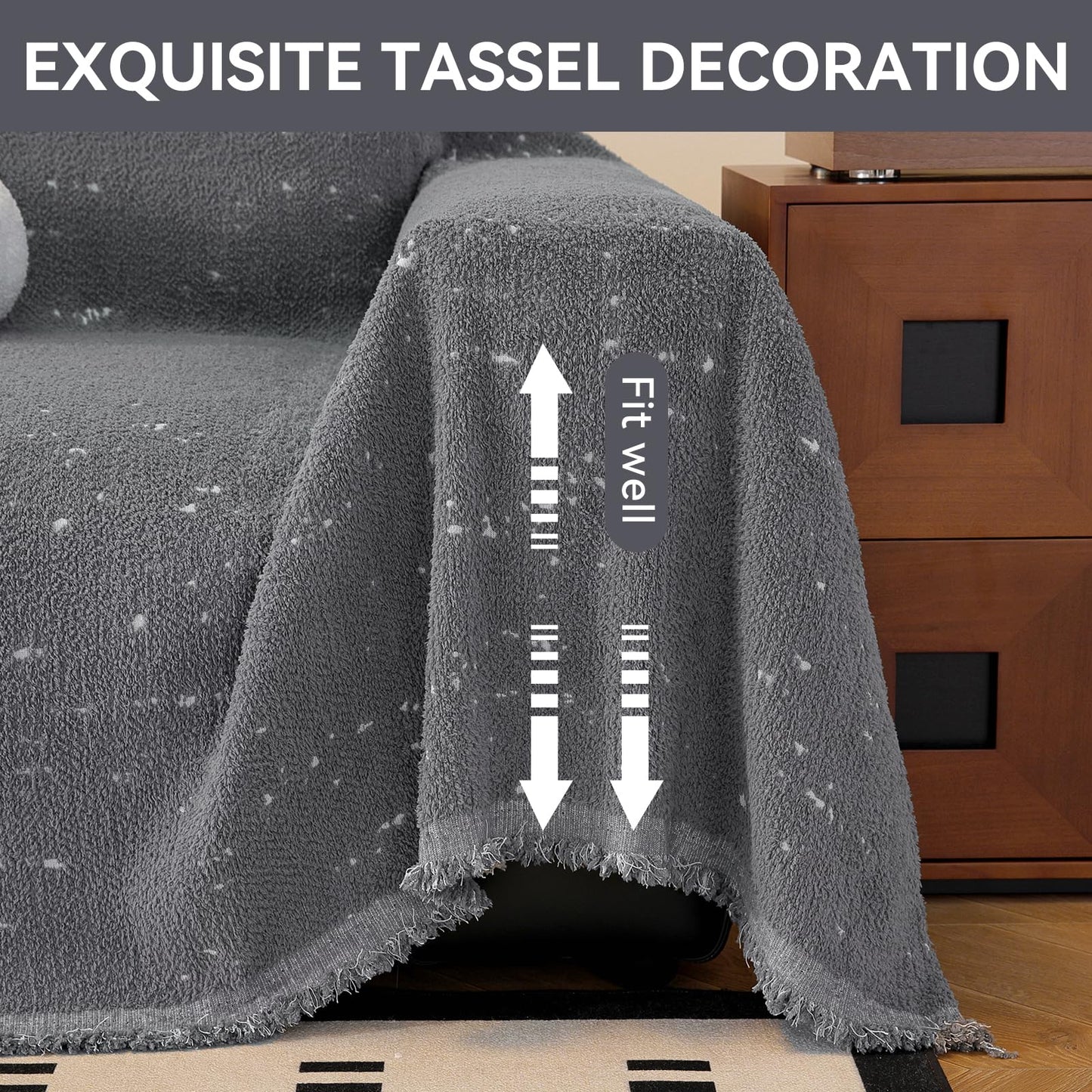 YDKGL Couch Covers Sofa Covers for Sectional Sofa 3 Cushion Sofa Pet Friendly, L Shaped Couch Cover Blanket Washable Non Slip Furniture Protector, Soft Sofa Slipcover for Kids Dogs, Dark Grey 91"x134" BST220