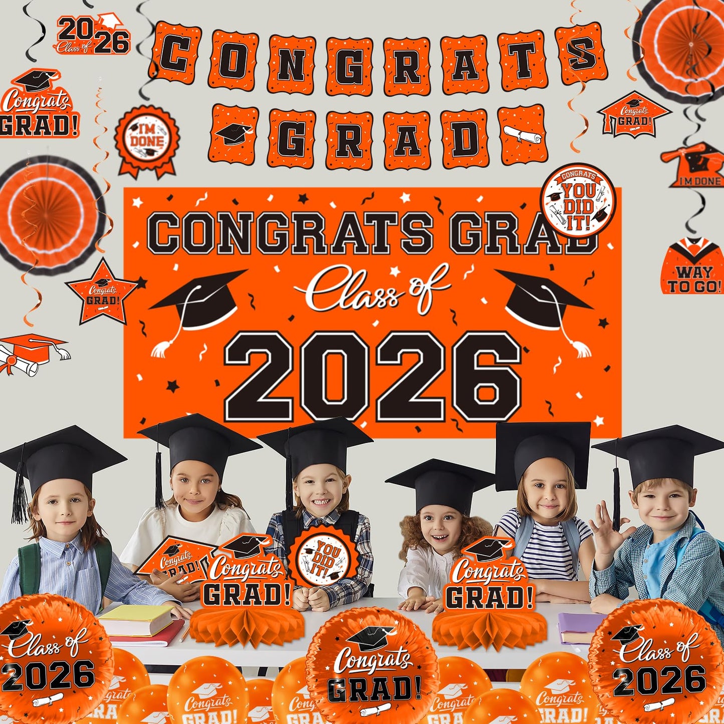 Black and Gold Themed 2026 Graduation Decorations Set - Congrats Grad Banner, Class of 2026 Backdrop, Balloons & Streamers Kit - Graduation Party Supplies for High School & College Celebrations BST326H