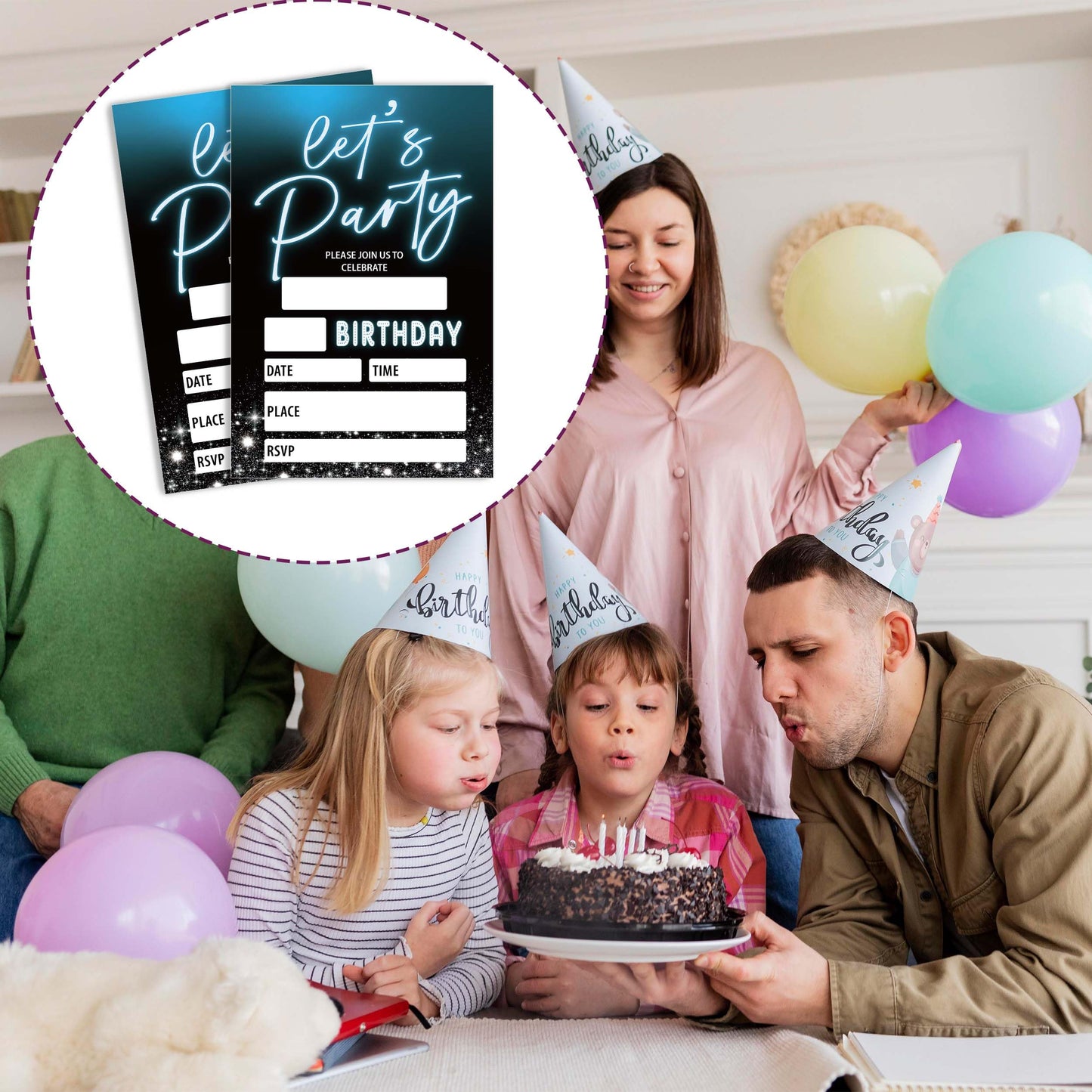 Let's Party! Gold Birthday Invitations, 4x6 Inch, 20Pcs Double-Sided Fill-In Cards & Envelopes for Boys, Girls, Birthday Parties WN420