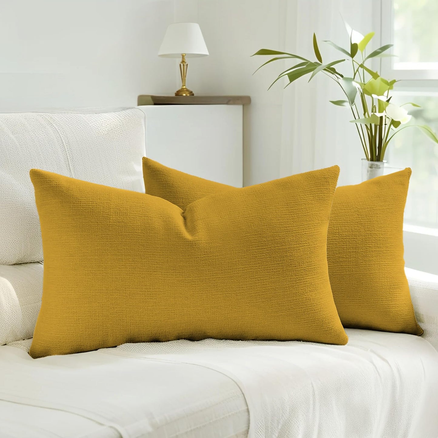 HAUSSY Pack of 2 Faux Linen Pillow Covers 26x26 Inch, Decorative Throw Pillows Soft Boho Neutral Cushion Covers Home Decor Modern Pillowcase for Couch Living Room Sofa Bed, Natural Linen (Covers Only) BST220