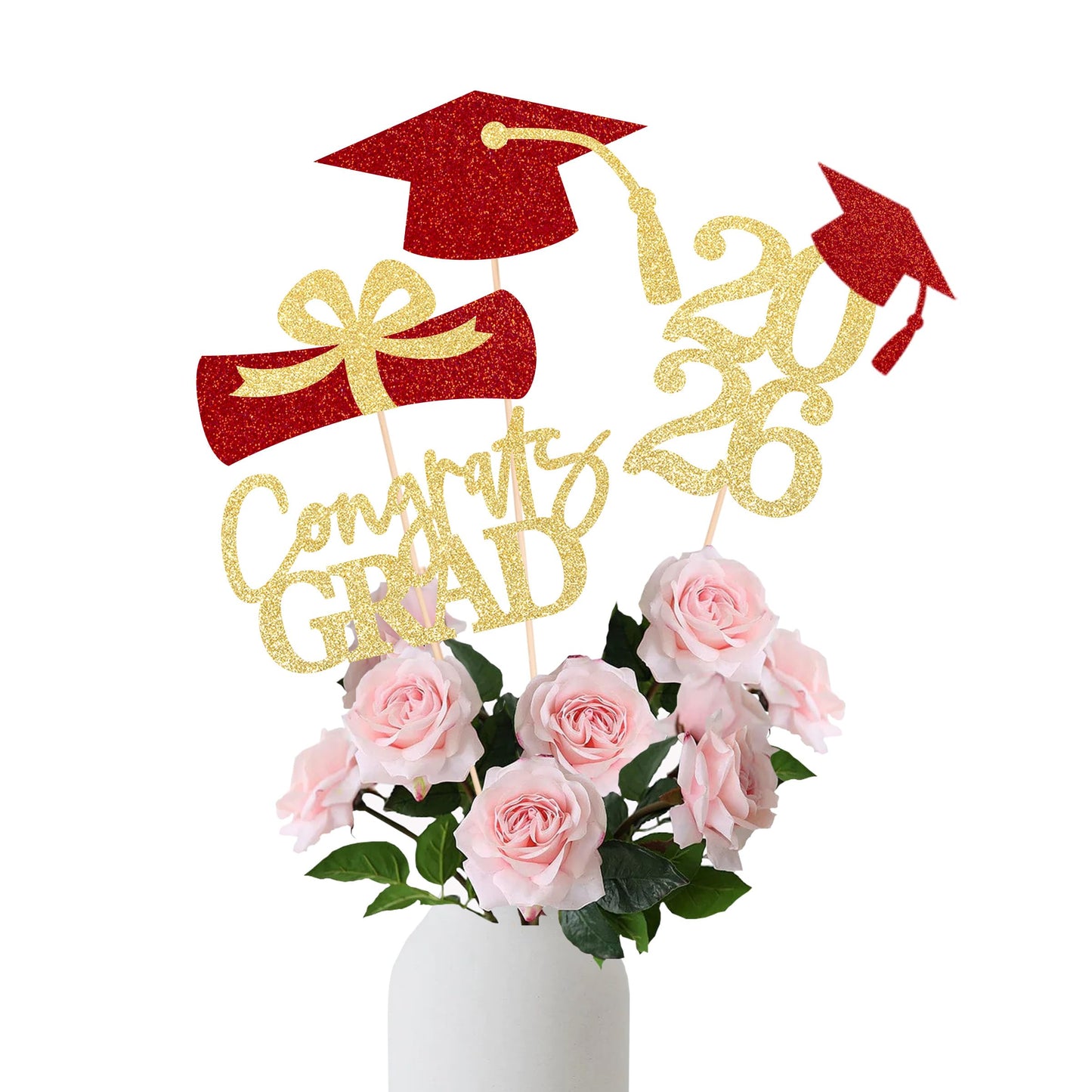 Graduation Centerpieces Class of 2026, 16 PCS Red Blue Double-Sided Table Toppers, Congrats Grad Party Decorations Supplies (Set of 4 Designs) WN420