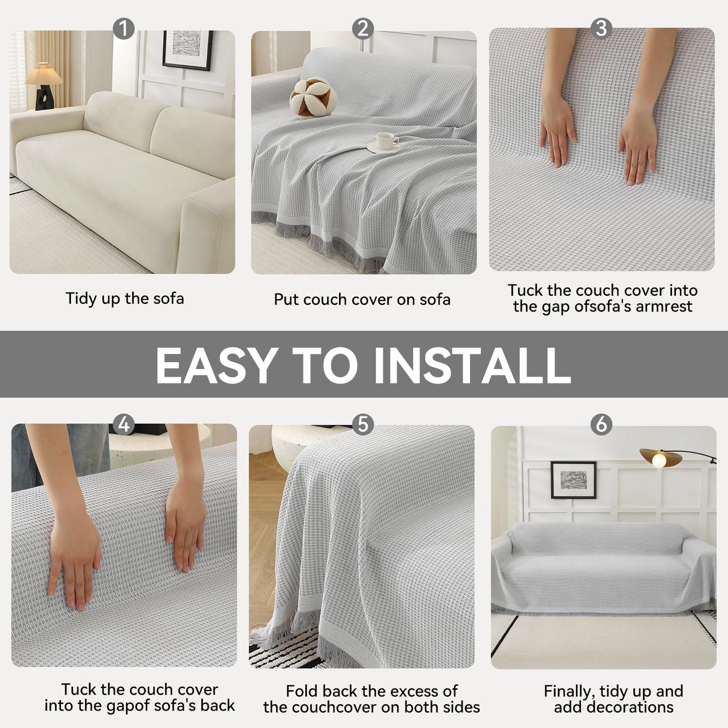 YDKGL Couch Covers Sofa Covers for Sectional Sofa 3 Cushion Sofa Pet Friendly, L Shaped Couch Cover Blanket Washable Non Slip Furniture Protector, Soft Sofa Slipcover for Kids Dogs, Dark Grey 91"x134" BST220