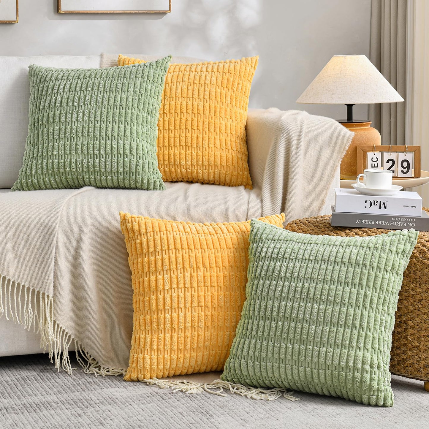 Fancy Homi 4 Packs Decorative Throw Pillow Covers for Living Room Couch Bed, Modern Farmhouse Boho Home Décor Accent Cushion Case, 26" x 26", Peach BST220