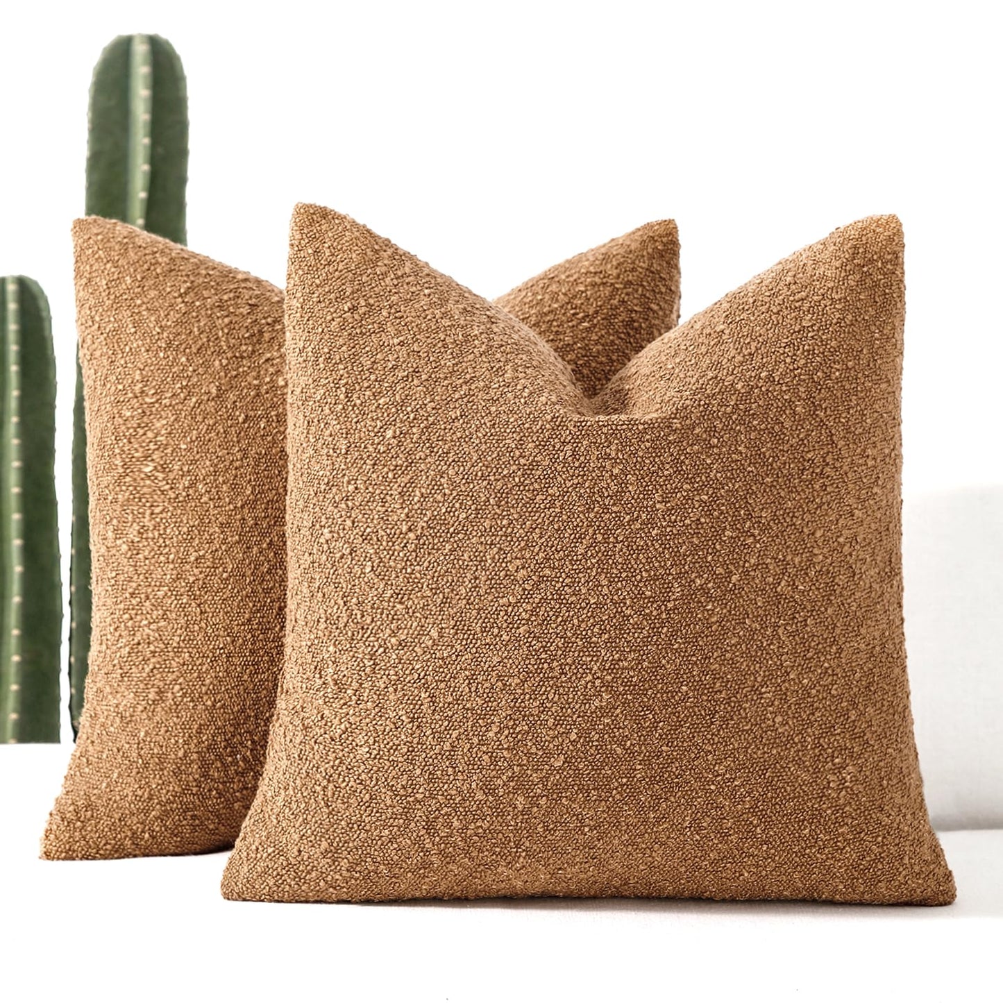 18x18 Boucle Throw Pillow Covers, Set of 2, Camel BST202