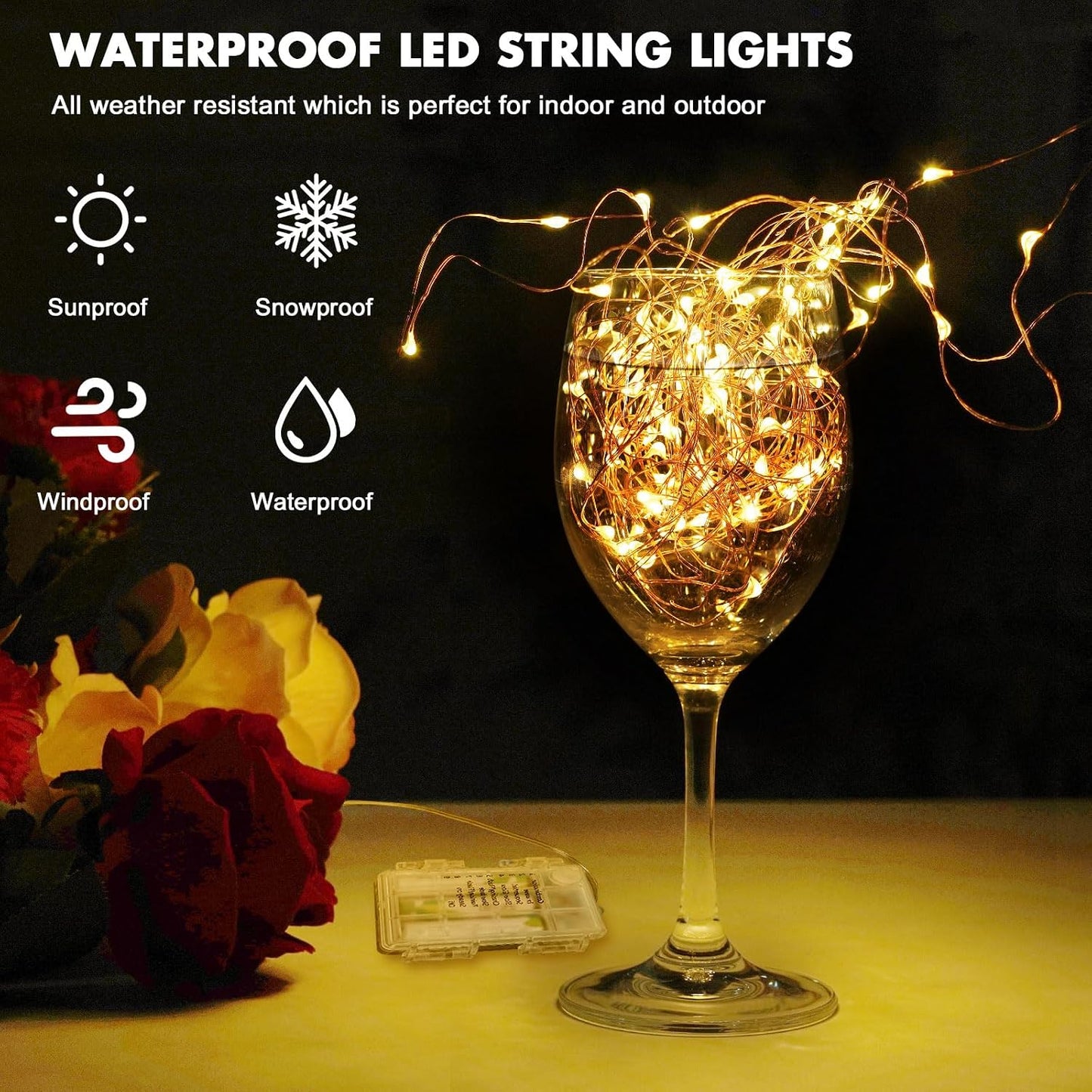 Fairy Lights 33FT 100 LED Fairy String Lights Battery Operated with Remote, 8 Modes Outdoor Waterproof Led Twinkle Lights for DIY Party Wedding Christmas Decoration Warm White WN420
