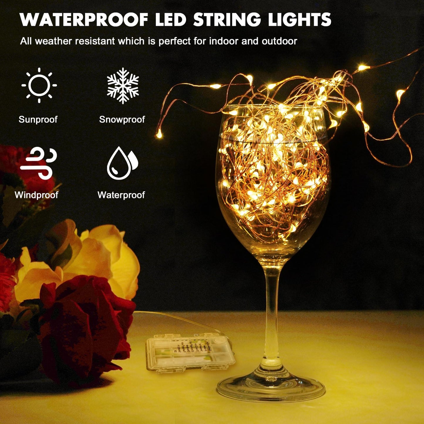Fairy Lights 33FT 100 LED Fairy String Lights Battery Operated with Remote, 8 Modes Outdoor Waterproof Led Twinkle Lights for DIY Party Wedding Christmas Decoration Warm White WN420