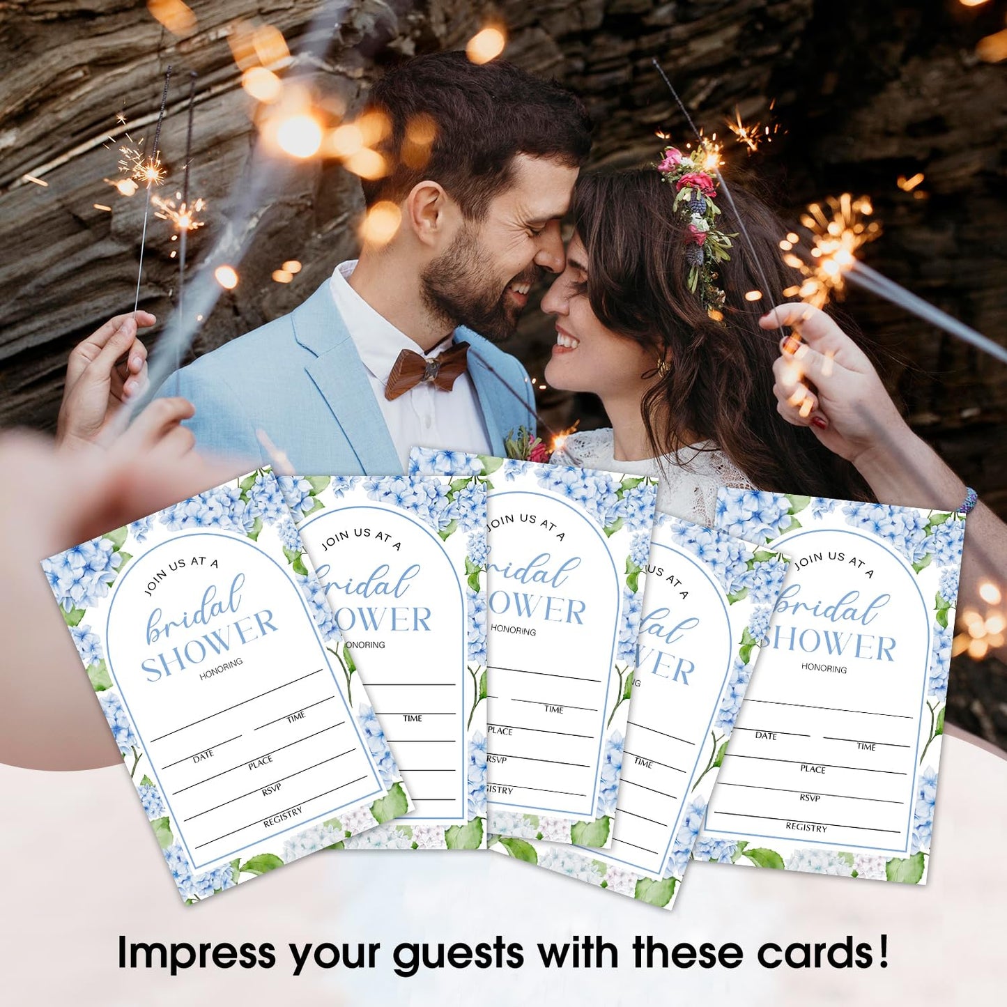 50 Years Anniversary Bridal Shower Invitations Cards, Set of 25 Gold Foil Floral Fill in Style 50th Year Wedding Invites Cards with Envelopes for Couples Marriage Party Supplies-T05 WN420