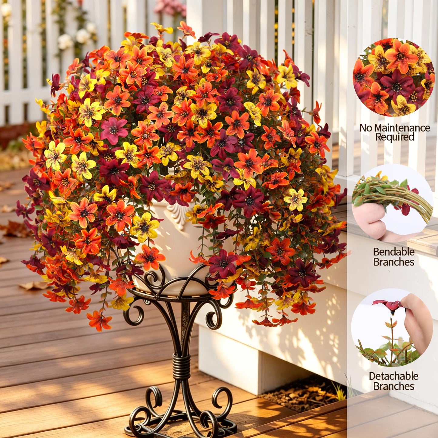 Artificial Flowers for Outdoor Faux Flowers for Plant Pot Spring Decoration | 2 Pcs Faux Hanging Plants UV Resistant Look Real Outside Home Garden Porch Patio Entrance Courtyard Decor BST326H