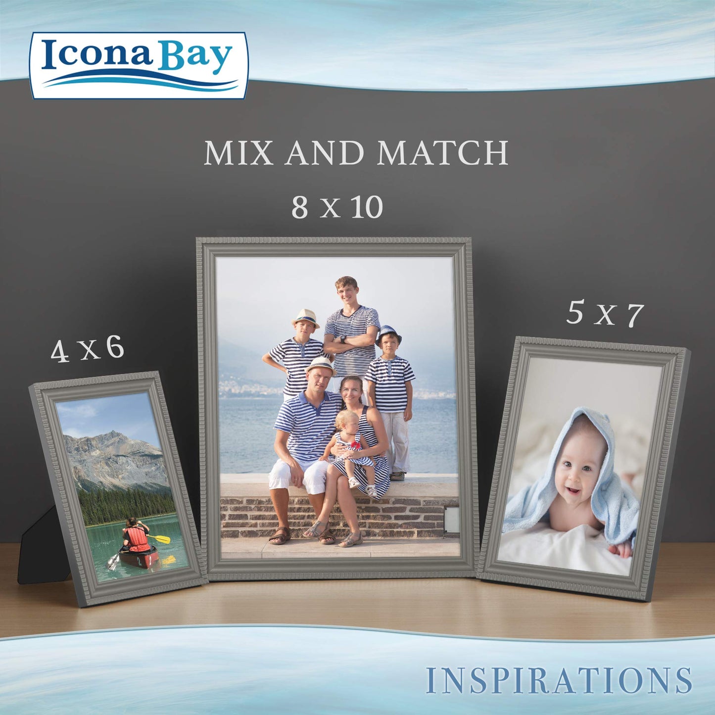 Icona Bay Combination White Picture Frames Set - 10 PC (Five 4x6, Three 5x7, Two 8x10), Inspirations Collection Multi-Pack for Contemporary Wall Gallery BST220