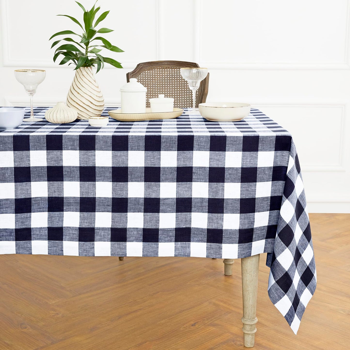 Solino Home 100% Pure Linen Rectangular Tablecloth Pink Check, 60 x 120 in | Buffalo Check Linen Table Cloth for dining and entertaining | buffalo checkered weave | Marshmellow Pink | OEKO-TEX Certified BST326SOLH