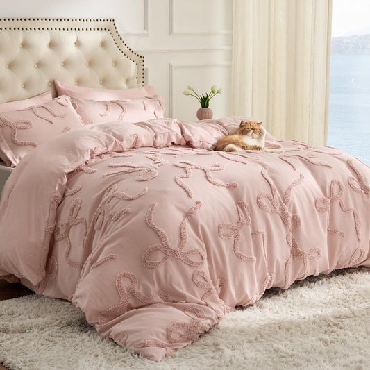 Bedsure Tufted Rose Pink King Comforter Set, GentleSoft™ 3 Pieces Bow Cute Bedding Pink Room Decor, Gifts for Girls Teens Women, All Seasons, 1 Bed Comforter, 2 Pillow Shams, 104x90 Inches DD1210
