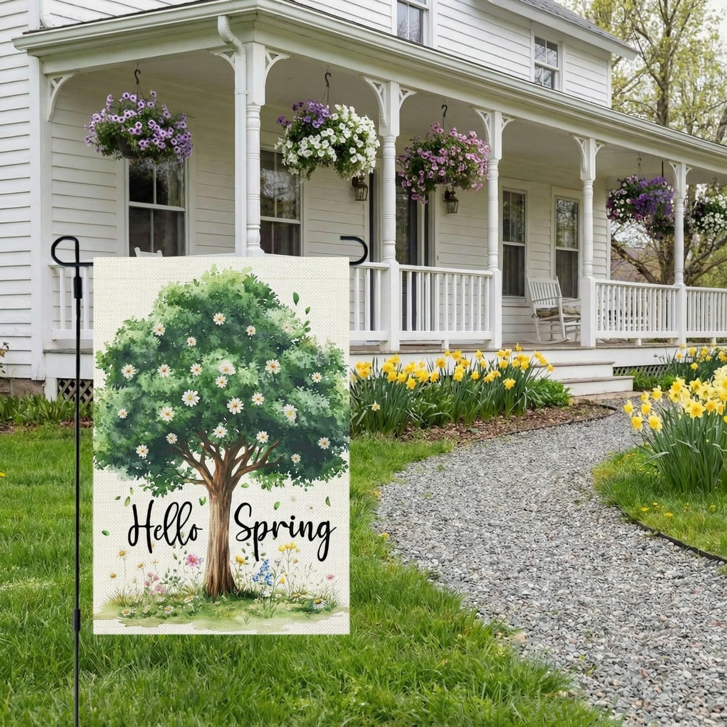 CROWNED BEAUTY Easter Garden Flag Eggs Tree 12x18 Inch Double Sided Bunny Holiday Decoration for Outdoor Lawn Yard WN420