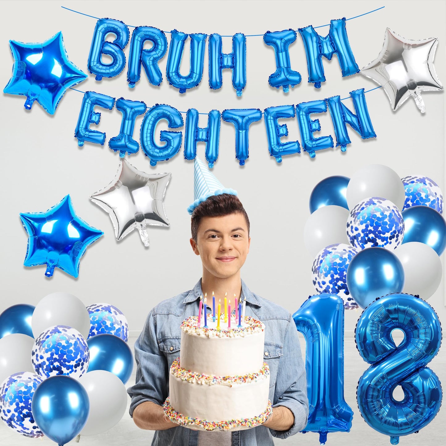 9th Birthday Decoration Balloon Banner - 33 Pcs Blue Bruh Im Nine Letter Banners Number 9 Star Foil Latex Balloons for Boys And Girls Happy Birthday Celebration Party Decor Supplies BST326L