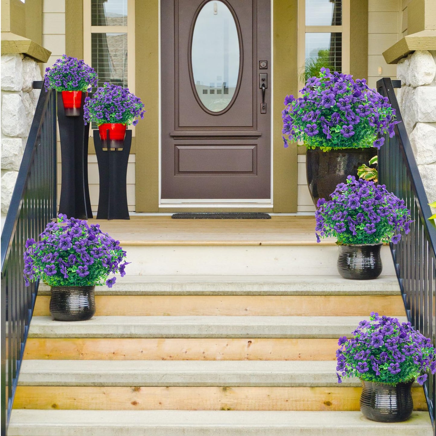 8 Bundles Outdoor Artificial Flowers,UV Resistant Fake Flowers Outdoor Plastic Plants Faux Silk Flower for Outside Indoor Decoration(Blue) BST202