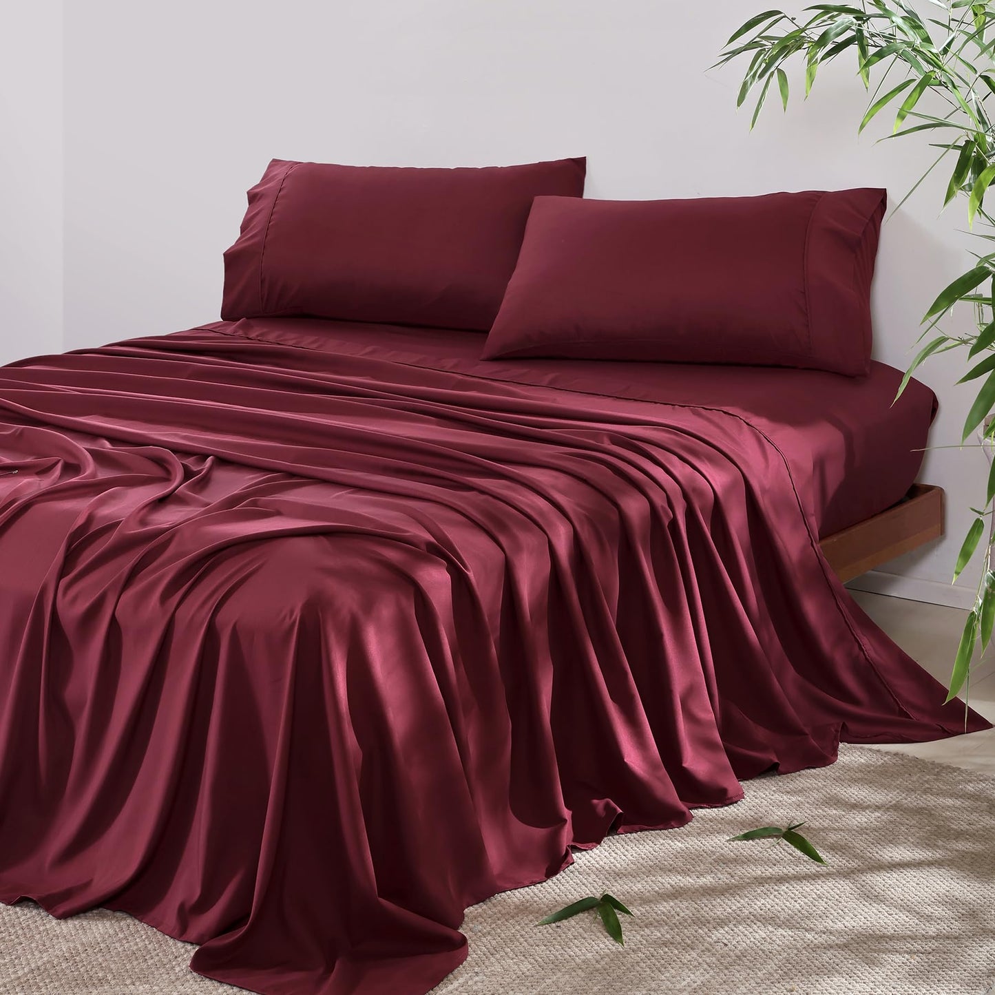 4 Piece Twin Size Sheet - Cooling Bed Sheets Set, Blend Rayon Derived from Bamboo, Breathable Soft Hotel Luxury Bedding & Pillowcases, Silky Fit 16 inch Extra Deep Pocket, Oeko-Tex - Olive Green BST326H