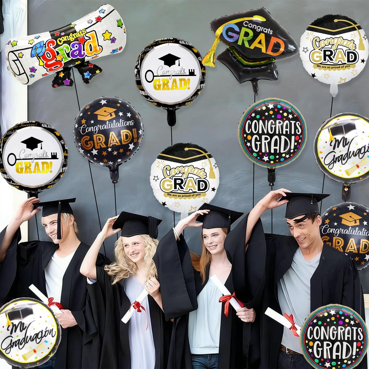 Graduation Balloons Congrats Grad Balloons Gold and Black Balloon for 5th Grade Graduation Decorations Grad Party Decorations 2026 BST326L