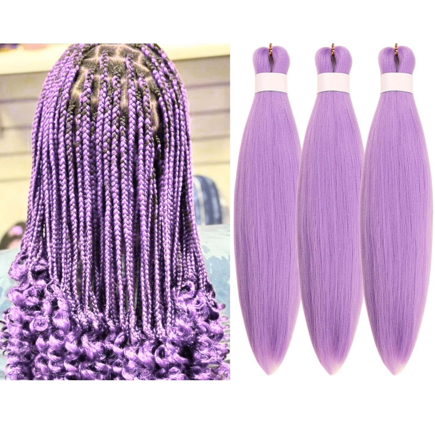 Purple Braiding Hair Pre stretched Knotless 26 inch | Hypoallergenic Synthetic Purple Prestretched Ez Braid Knotless Itch Free Soft Yaki Texture Hot Water Setting WN420