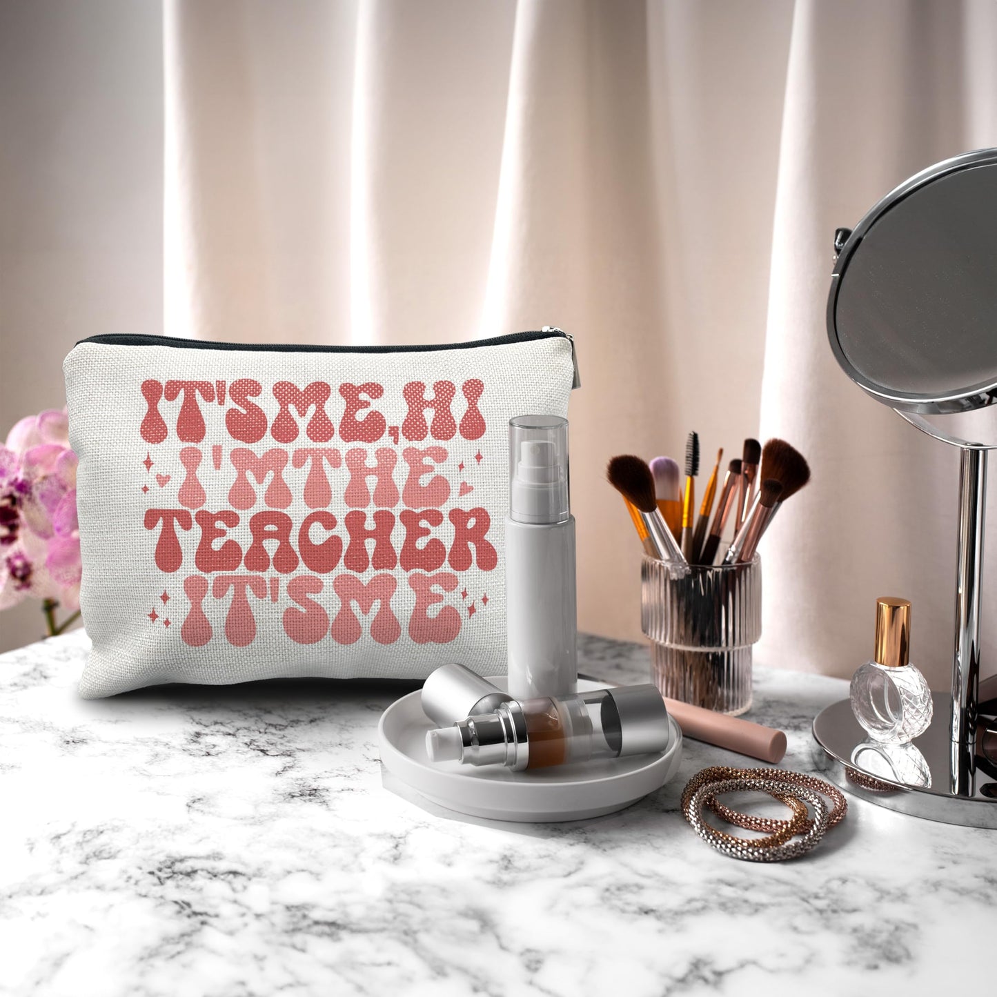 Nogrit Teacher Accessories Survival Kit Makeup Cosmetic Bag,Groovy It's Me Hi I'm the Teacher Makeup Travel Toiletry Bag,Back to School Thank You Gifts for Best Teachers Gifts BST220