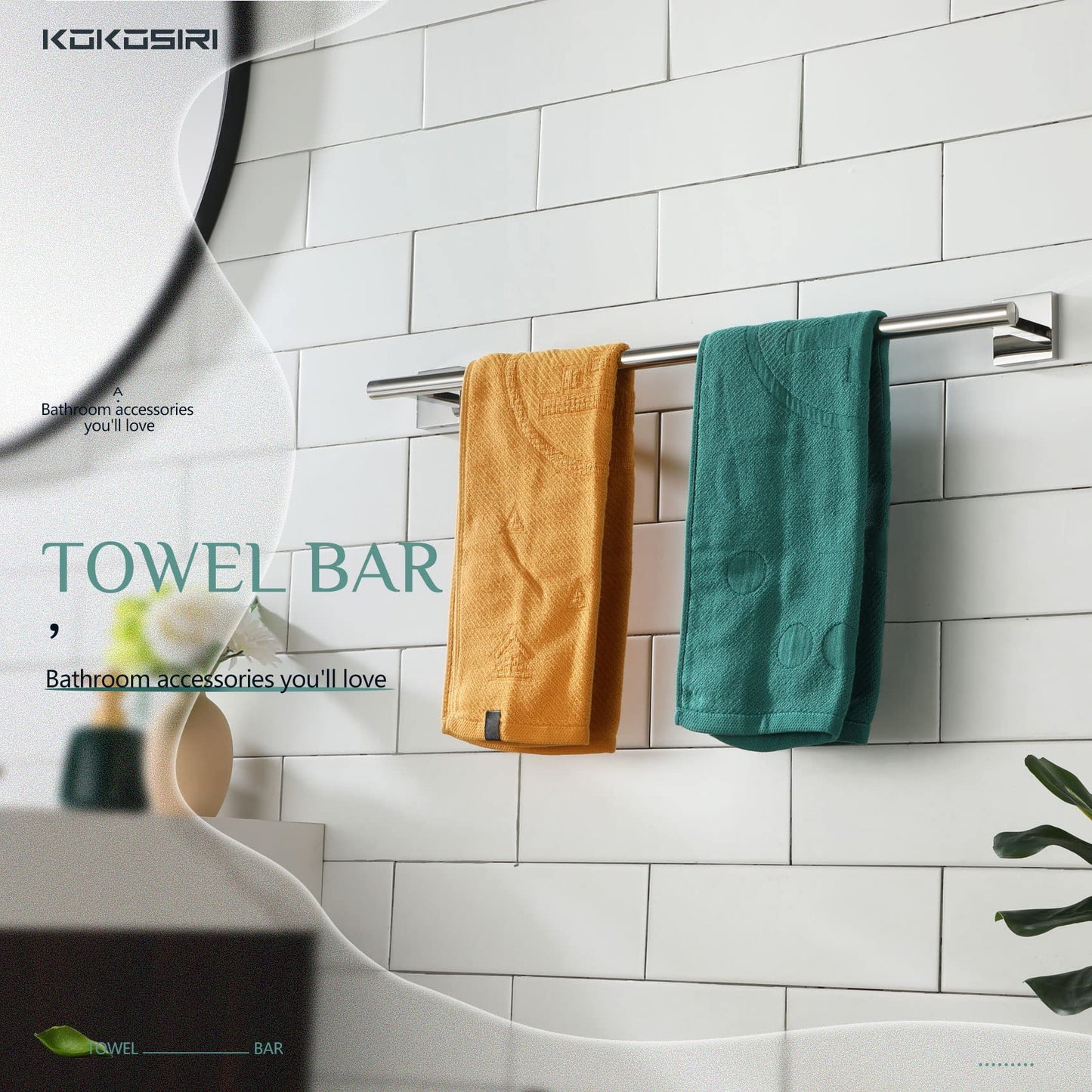KOKOSIRI Bathroom Towel Bars 16 Inch Towel Rail Matte Black 40CM Hand Towel Holder for Bath Kitchen Wall Stainless Steel B4005BK-L16 BST202