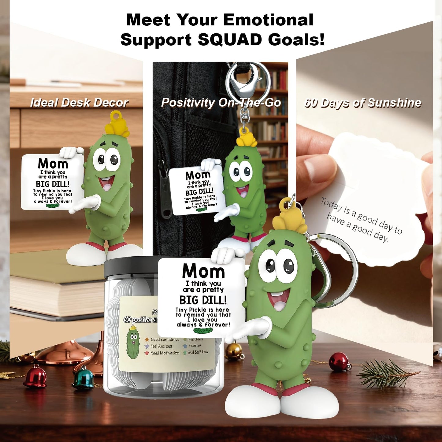Positive Pickle with 60 Positive Affirmations Cards Set, Dad Gifts from Daughter Son, Best Dad Ever Gifts Thank You Daddy Gift Funny Pickle Plush BST202