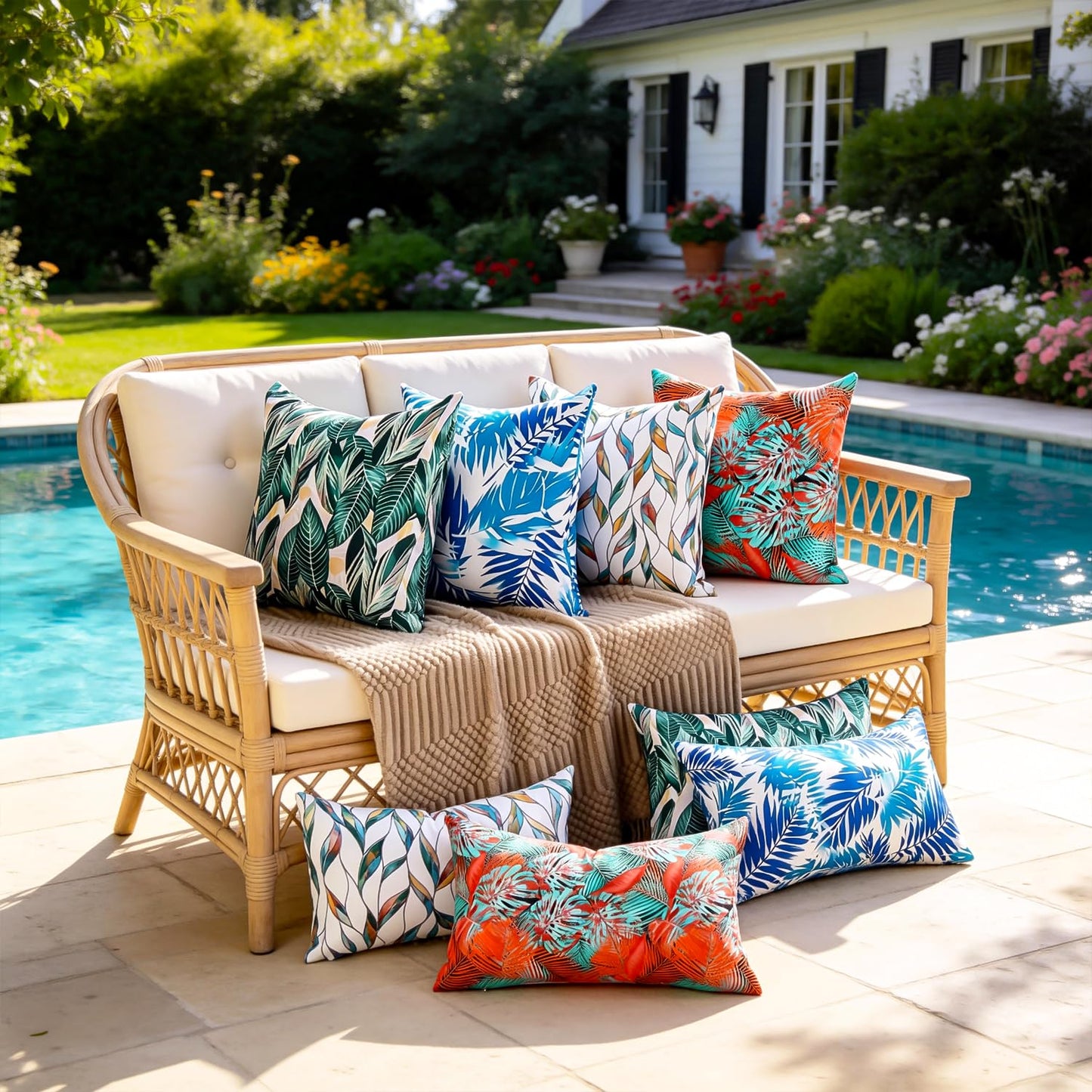 Outdoor Waterproof Pillow Covers Summer Decorative Throw Pillow Covers Tropical Leaf Couch Covers 20x20 Set of 2 Square Outdoor Floral Cushion Cases for Patio Furniture Garden Tent Balcony Bench BST220