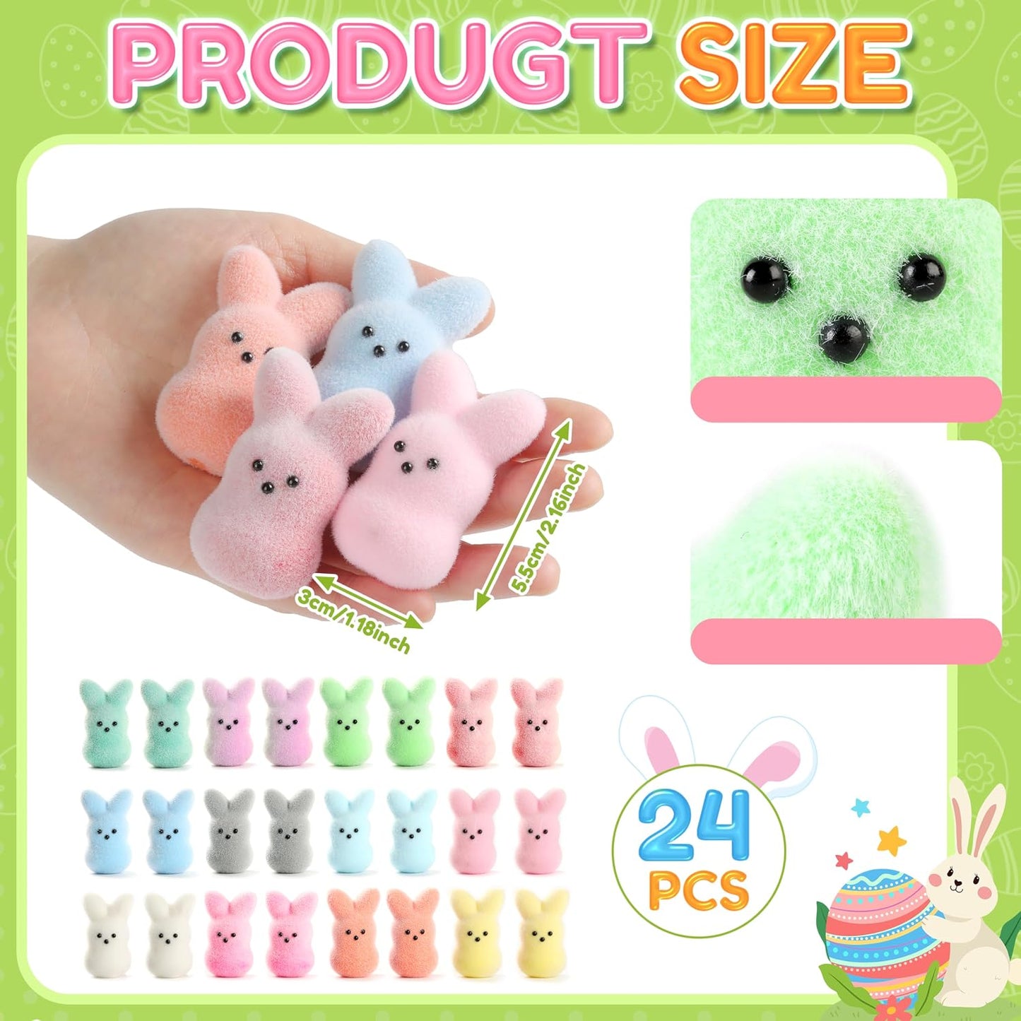 24Pack Squishy Stress Balls Easter Bunny Toys with Realistic Bunny Design for Easter Egg Fillers, Party Decorations & Kids Gifts WN420