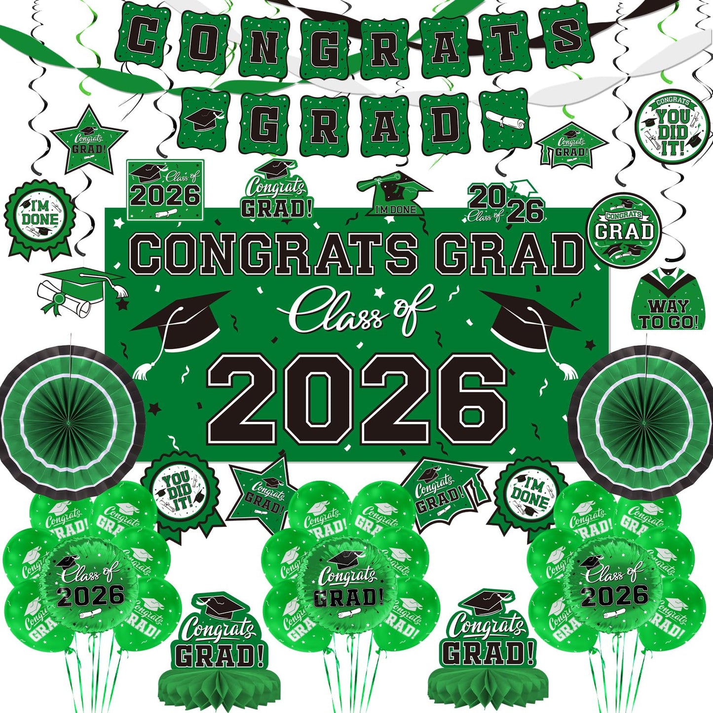 Black and Gold Themed 2026 Graduation Decorations Set - Congrats Grad Banner, Class of 2026 Backdrop, Balloons & Streamers Kit - Graduation Party Supplies for High School & College Celebrations BST326H