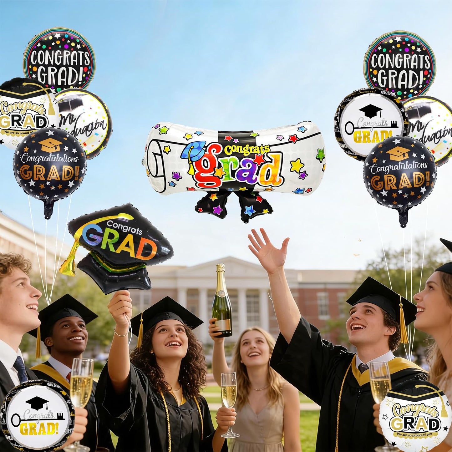 Graduation Balloons Congrats Grad Balloons Gold and Black Balloon for 5th Grade Graduation Decorations Grad Party Decorations 2026 BST326L