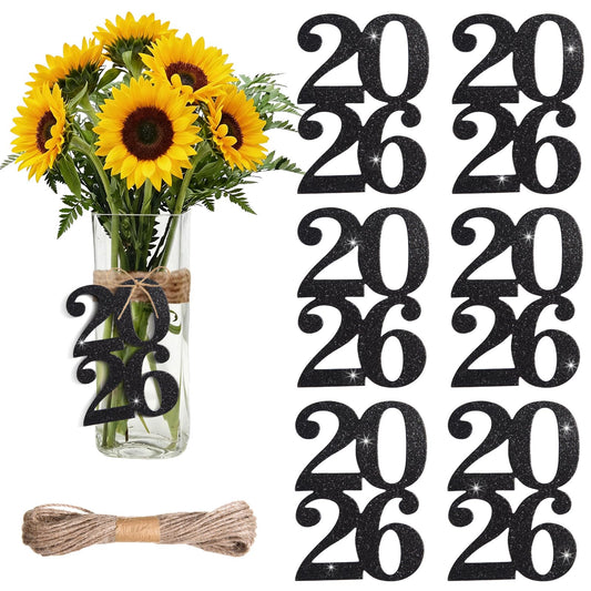 24 Pieces Glitter 2026 Cutouts Tags Decorations Double Side 2026 Graduation Cutouts, Centerpiece 2026 New Year Decorations for Graduation Party Supplies Favor(Black, 2026) BST220
