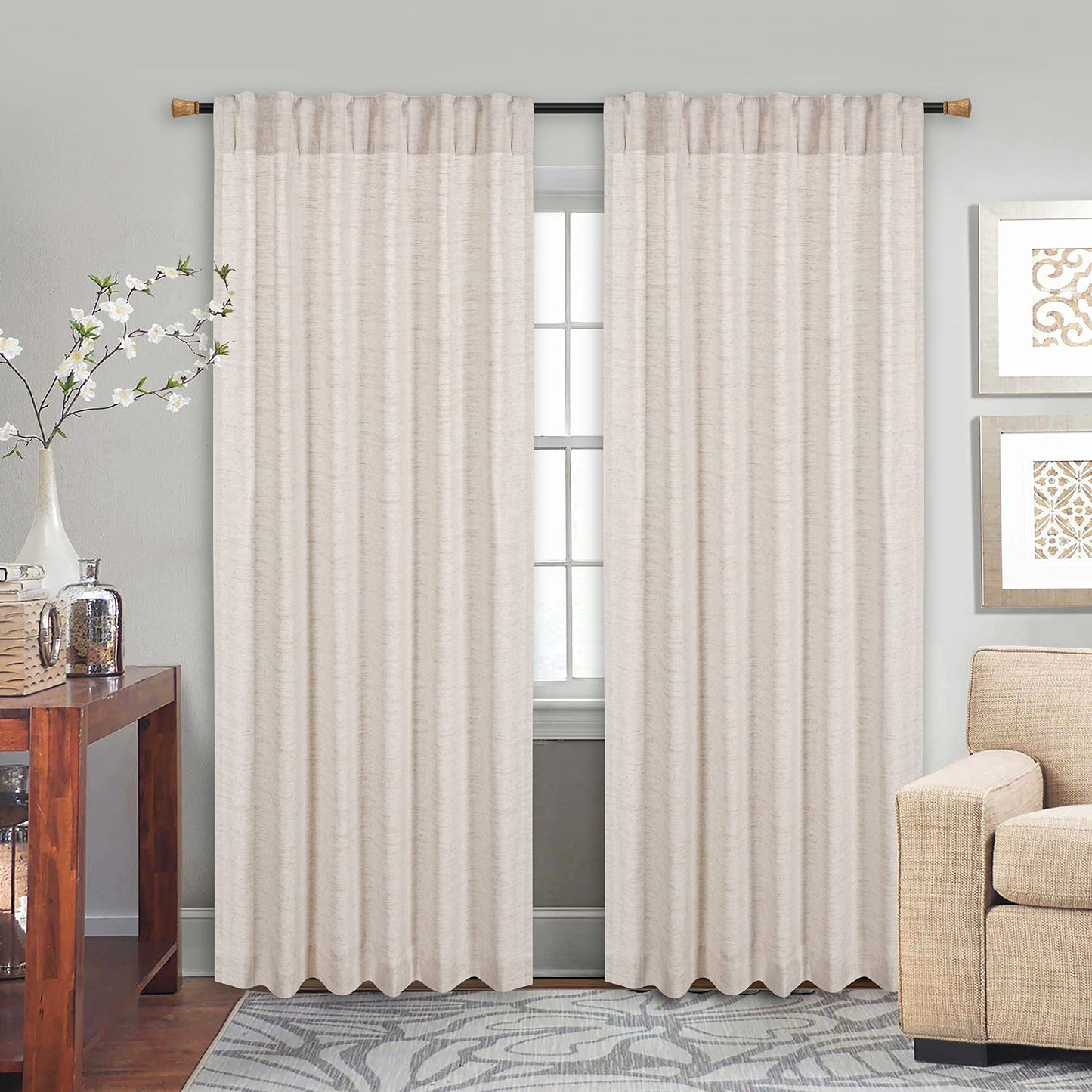 Bedding Craft Curtains 63 Inch Length - White Poly Cotton Slub Drapes with Tab Top, Set of 2, Ideal for Bedroom, Living Room, and Office_ 50x63 inch BST220