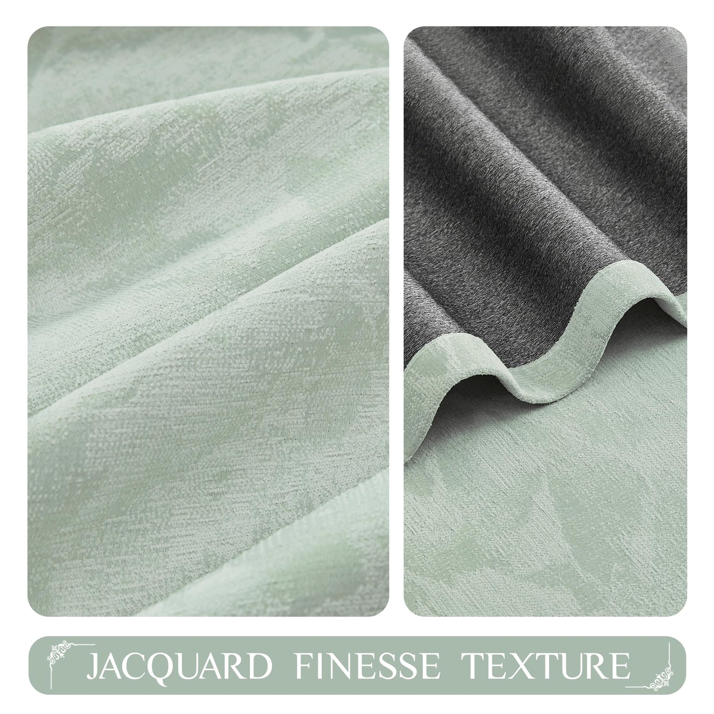 Beauoop Green Floral Jacquard Blackout Curtains 90 Inches Long 2 Panels for Bedroom Living Room Sage Flower Chenille Room Darkening Thermal Insulated Soundproof Grommet Window Treatments Drapes, 52x90 BST220