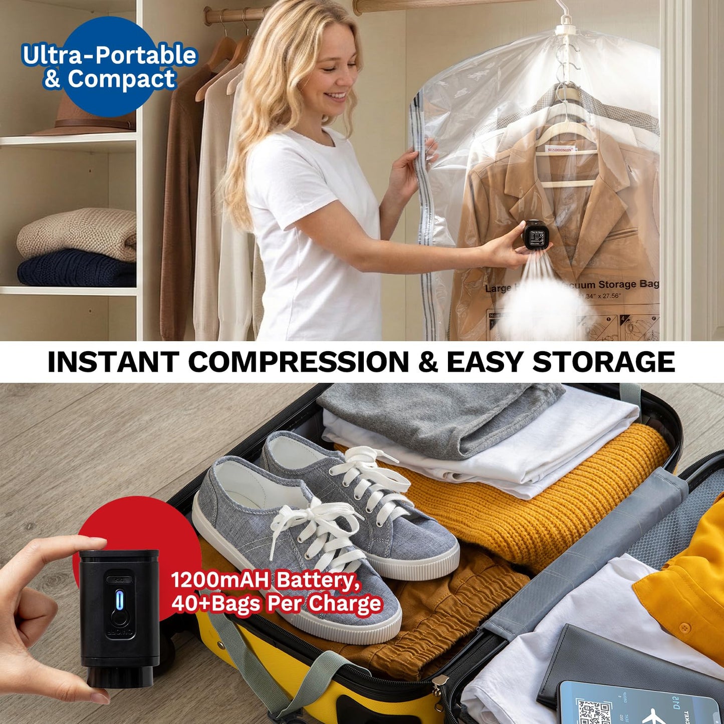 Hanging Vacuum Storage Bags, 6 Pack Hanging Storage Bags for Clothes With Electric Pump N27