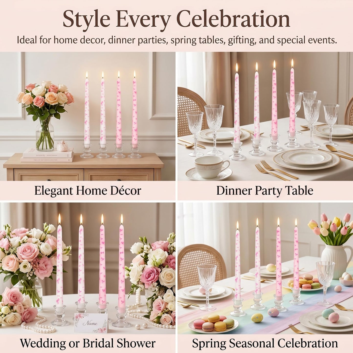 10 Inch Decorative Taper Candles, 4 Pack Birthday Balloon Print Candlesticks, Unscented Dripless Candles with Long Burn Time for Party, Holiday Table & Home Decor BST326H