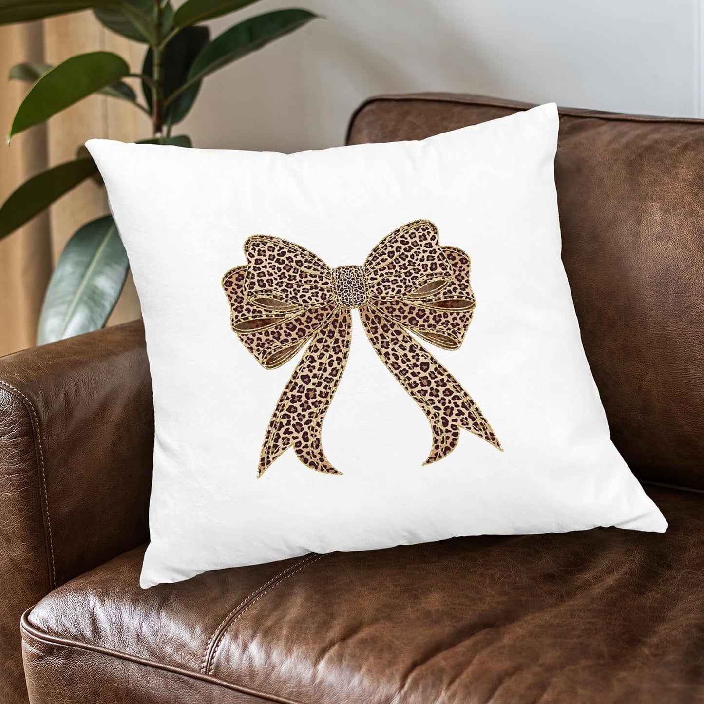 Coquette Leopard Print Bow Pillow Covers 18x18, Cheetah Print Room Decor, Coquette Room Decor, Trendy Preppy Girly Cheetah Decorative Throw Pillow Covers for Girls Bedroom Home Dorm Apartment BST326L