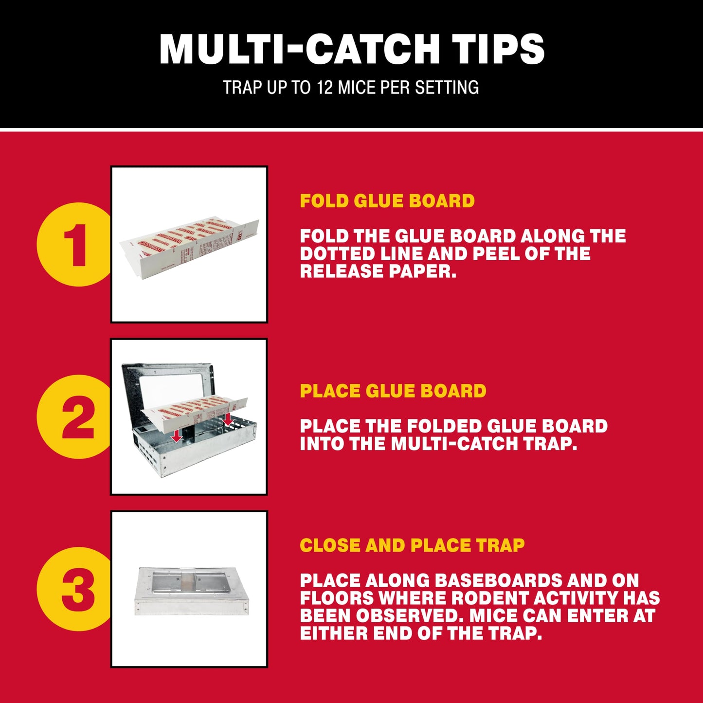 Catchmaster Multi-Catch Mouse Trap 3-Pack, Humane Mouse Traps Indoor for Home, Includes Replaceable Glue Board, Live Catch Pest Control for Garage & Shed
