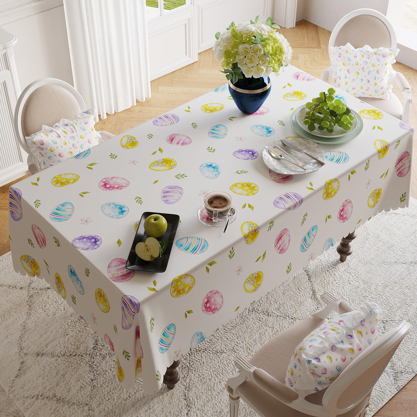 Easter Tablecloth 60x84 Inch Rectangular, Spring Tablecloth, Plaid Bunny Egg Washable Polyester Table Cloth, Fabric Table Cover for Party Picnic Dinner Decor,Easter E BST326H