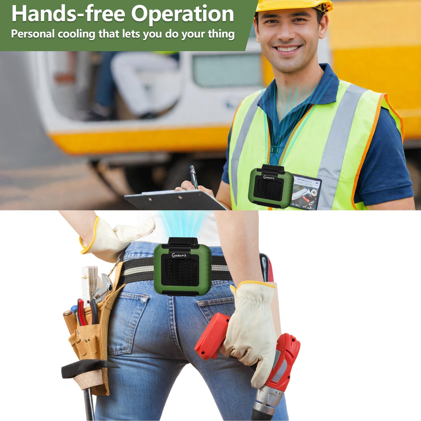 Portable Waist Fan - 6000mAh Battery, 3 Speeds, Strong Airflow, Up to 16 Hours Working Time, Portable Hands-Free Cooling Belt Clip Fan for Construction Workers, Couriers, and Campers BST202