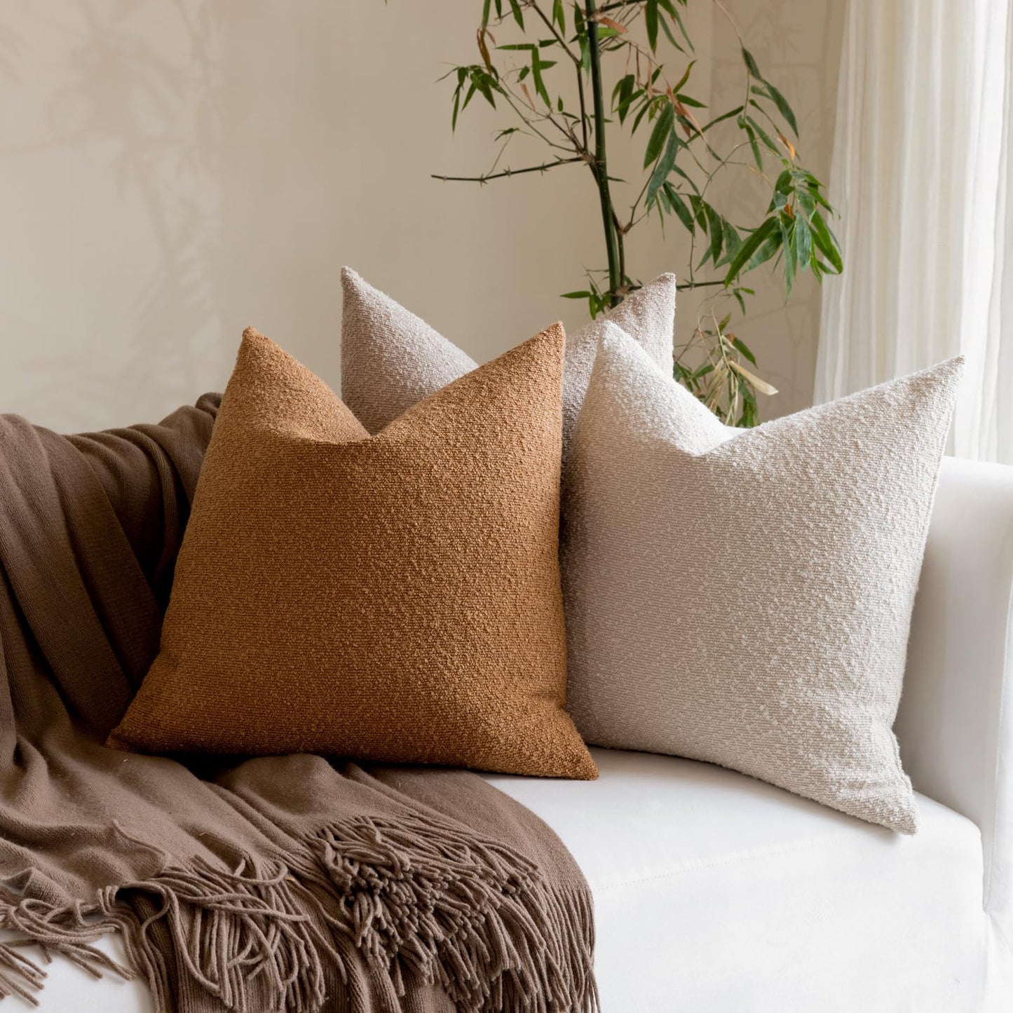 18x18 Boucle Throw Pillow Covers, Set of 2, Camel BST202