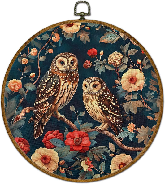 Xiyurlk Vintage Floral Owl Bird Canvas Wall Art Decor, Dark Cottagecore Decor, Floral Botanical Nature Bird Wall Hanging Poster Prints for Home Living Room Decoration, 10x10 Inches BST326H
