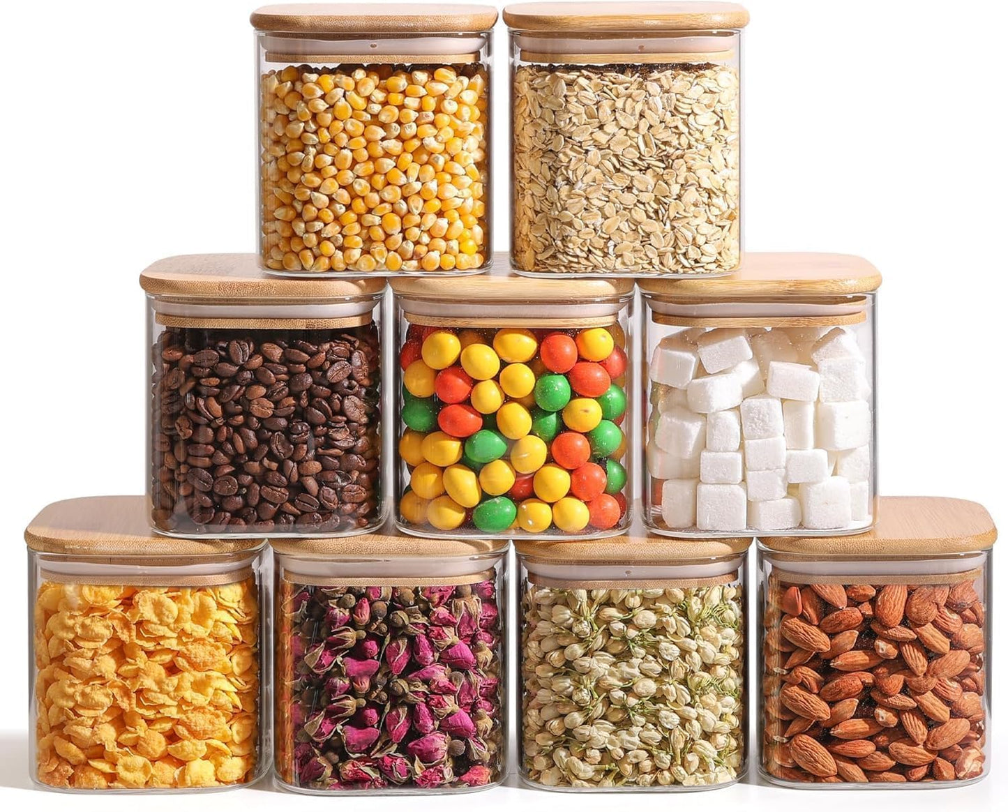 ComSaf 0.6 Qt Glass Food Storage Jars Set of 6, Clear Storage Containers with Airtight Lids, Pantry Organization Jar, Spice Jar, Blooming Tea, Coffee and Sugar Container, Canister Set for Kitchen BST220