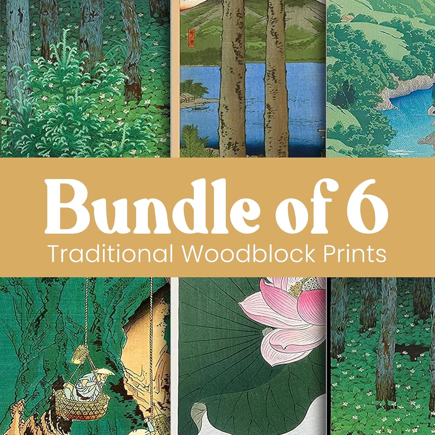 Wallbuddy Japanese Decor Woodblock Nature Poster Unframed Artwork for Walls Landscape Scenes in Home and Traditional Style Japanese Home Decor Set of 6 Japanese Wall Prints (8x10) BST220