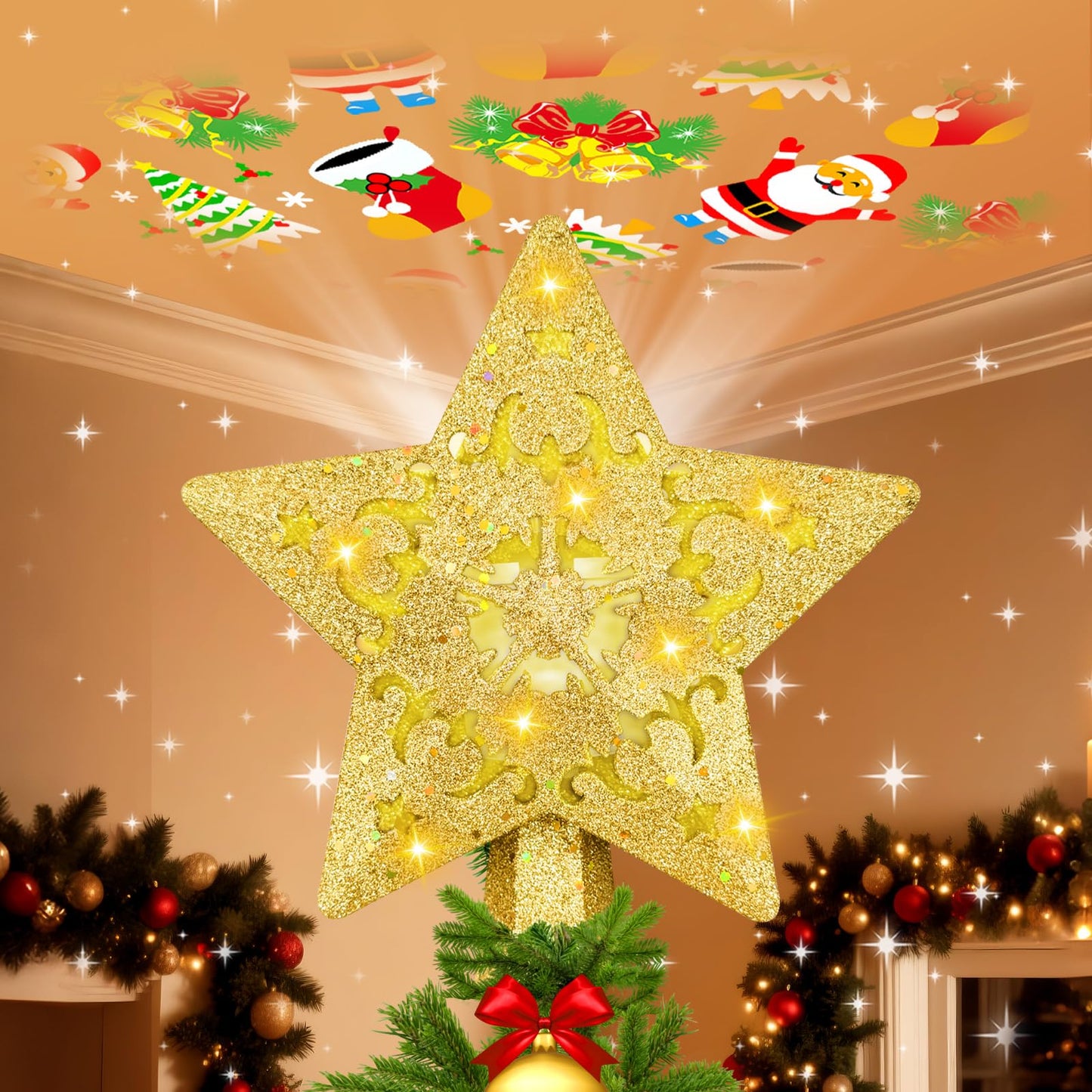 Christmas Tree Topper with Built-in 360° LED Rotating Projector N31